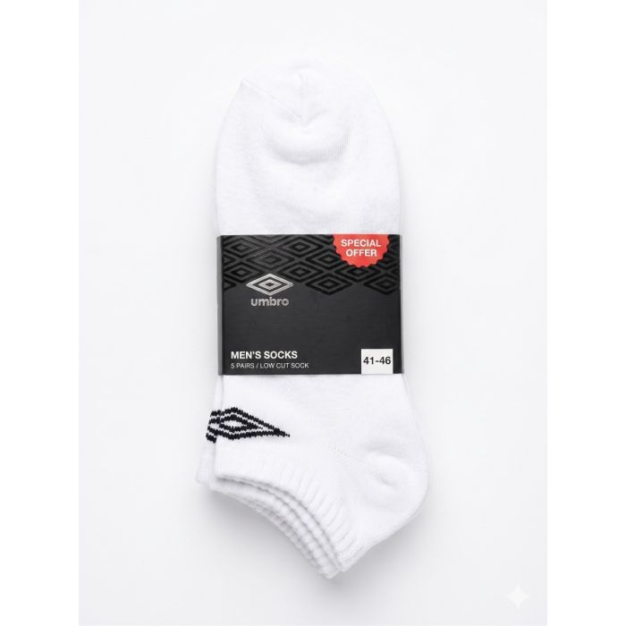מארז 5 זוגות גרביים נמוכות לגברים UMBRO – לבן מידות 41-46