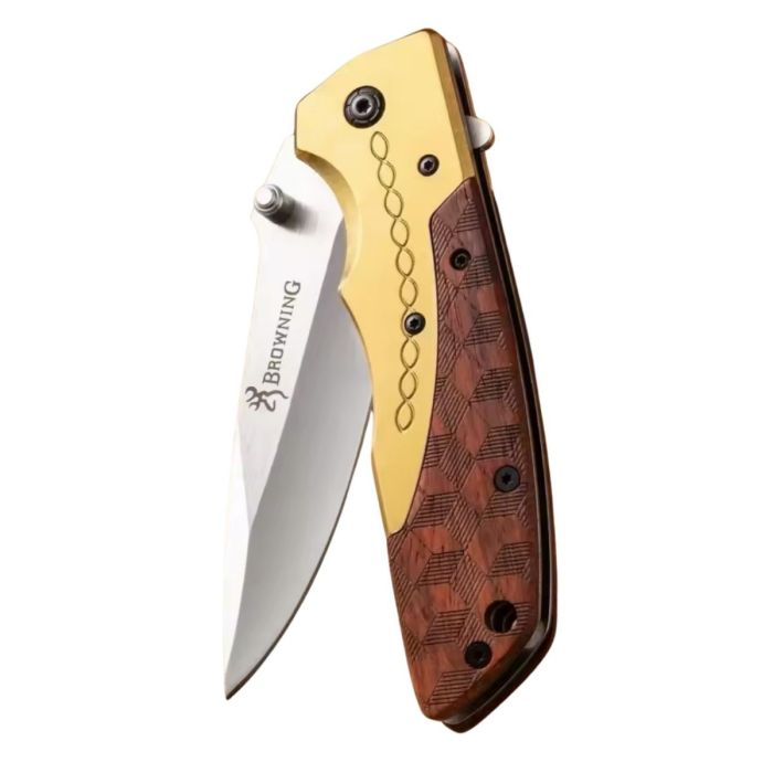 סכין מתקפל עם ידית מעוצבת עץ זהב BROWNING