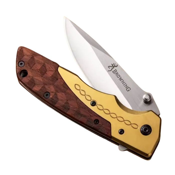 סכין מתקפל עם ידית מעוצבת עץ זהב BROWNING