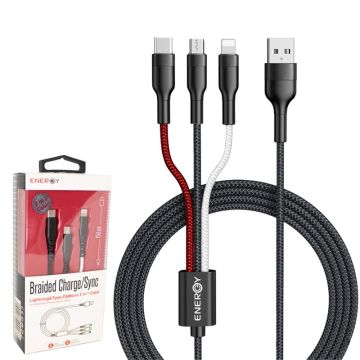 כבל שלוש יציאות ENERGY 1.5M cable USB to Type C+Micro+Lightning