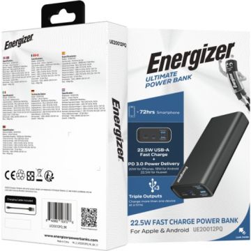 סוללת גיבוי כולל כבל Energizer UE20012PQ 20000mAh 22.5W 2xUSB-A Type-C