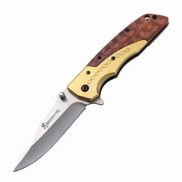 סכין מתקפל עם ידית מעוצבת עץ זהב BROWNING